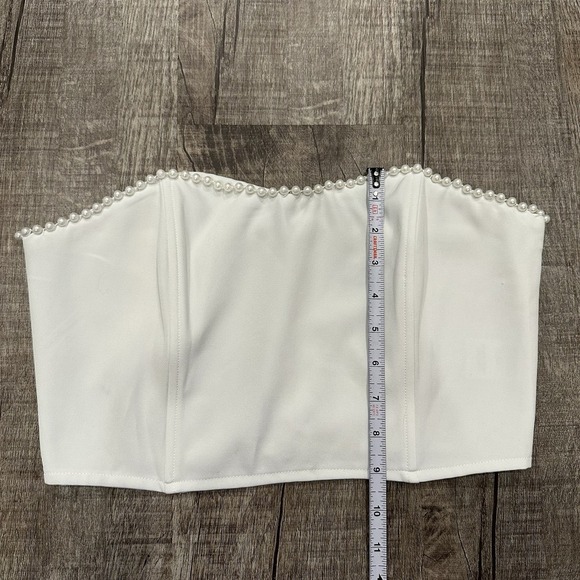 Princess Polly Elevate Crop Top White Pearl Embellishment Women's 6 Beach‎ Zip - Picture 6 of 12